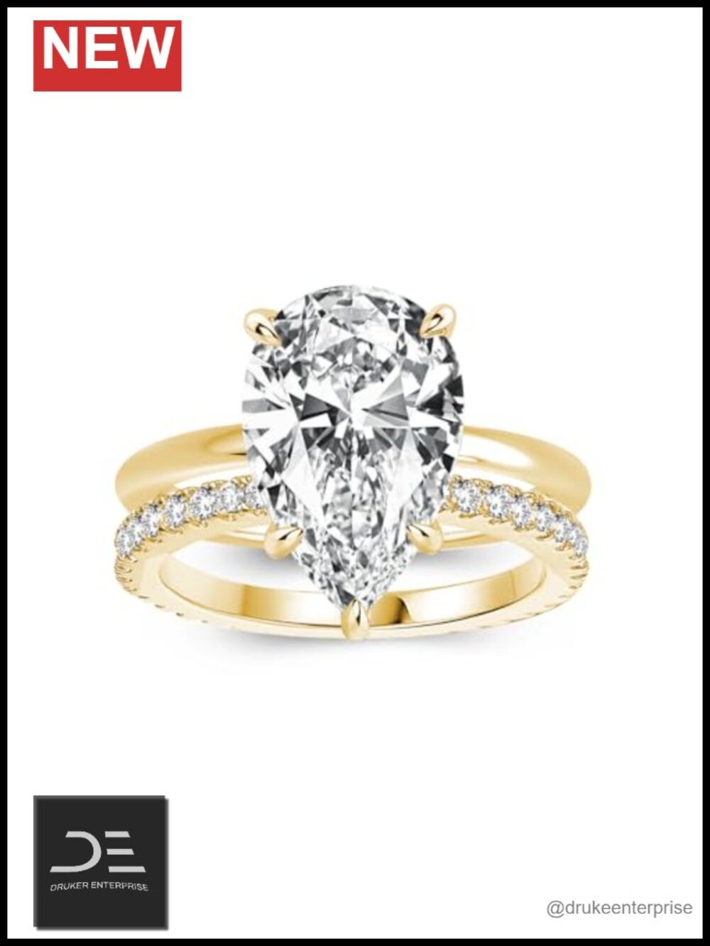 Sterling Silver 18K Gold Plated Pear Cut CZ Bridal Ring Set 4 Carat